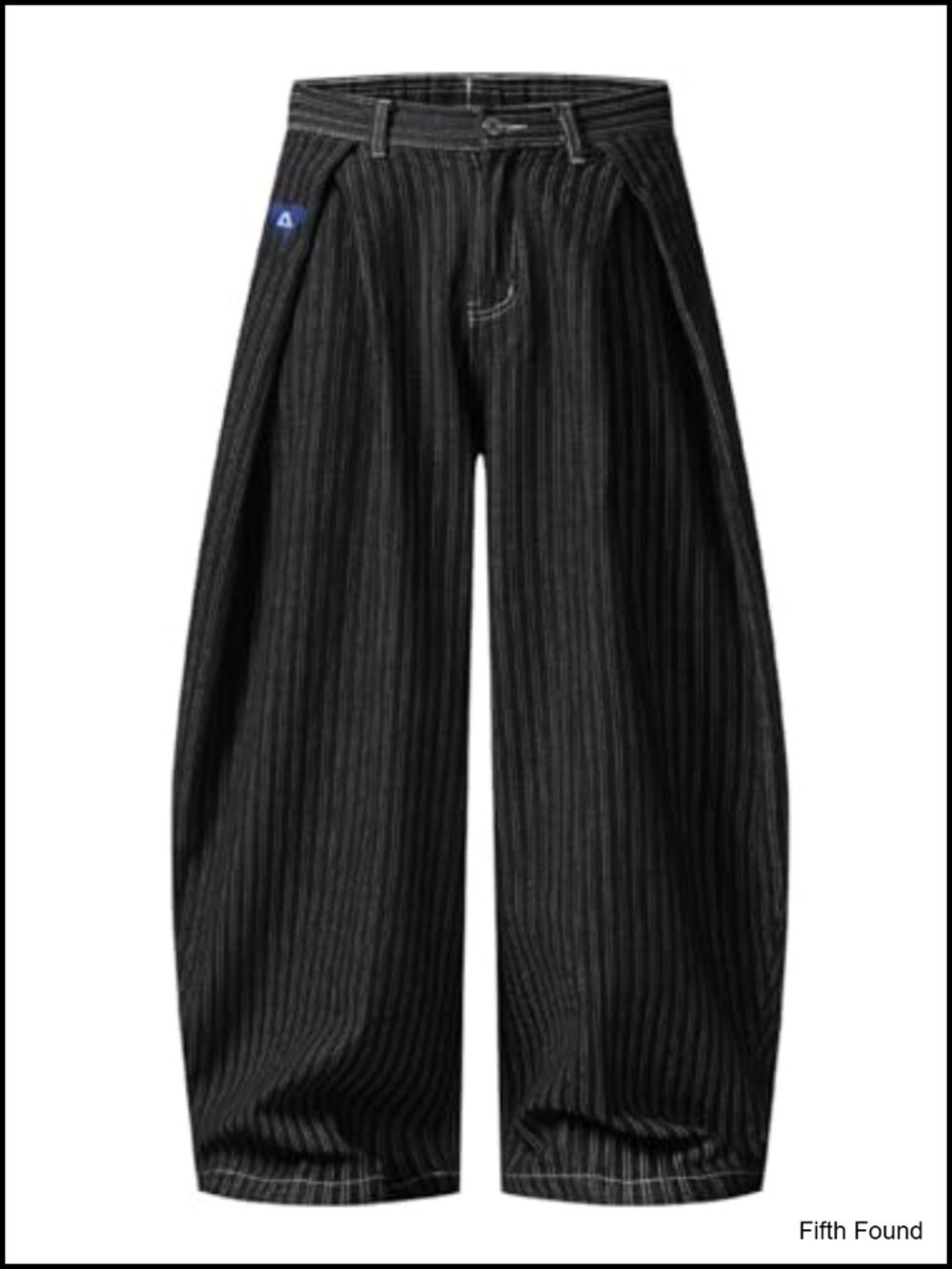 Pinstripe Baggy Barrel Jeans Pleated Wide Leg Denim Pants Cotton Blend